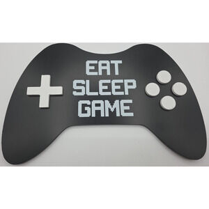 Eat Sleep Game Wall Decor (15.75x10.24 Inches) with Hooks for Gamers/Kids